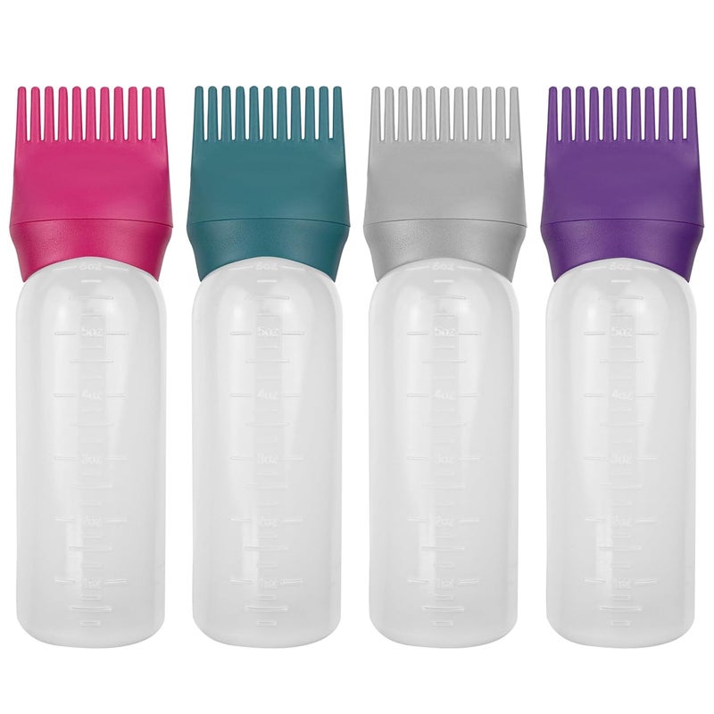 FZWONVUC 4 Pack Root Comb Applicator Bottle, Hair Oil Applicator, Oil Comb Applicator Bottle for Hair Dye Shampoos Hair Salons (Purple+Red+Grey+Green) - Image 1